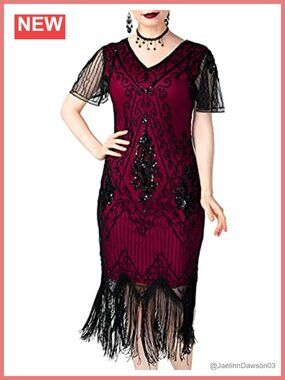 1920s Sequin Flapper Dress Short Sleeve V-Neck Gatsby Cocktail Formal
